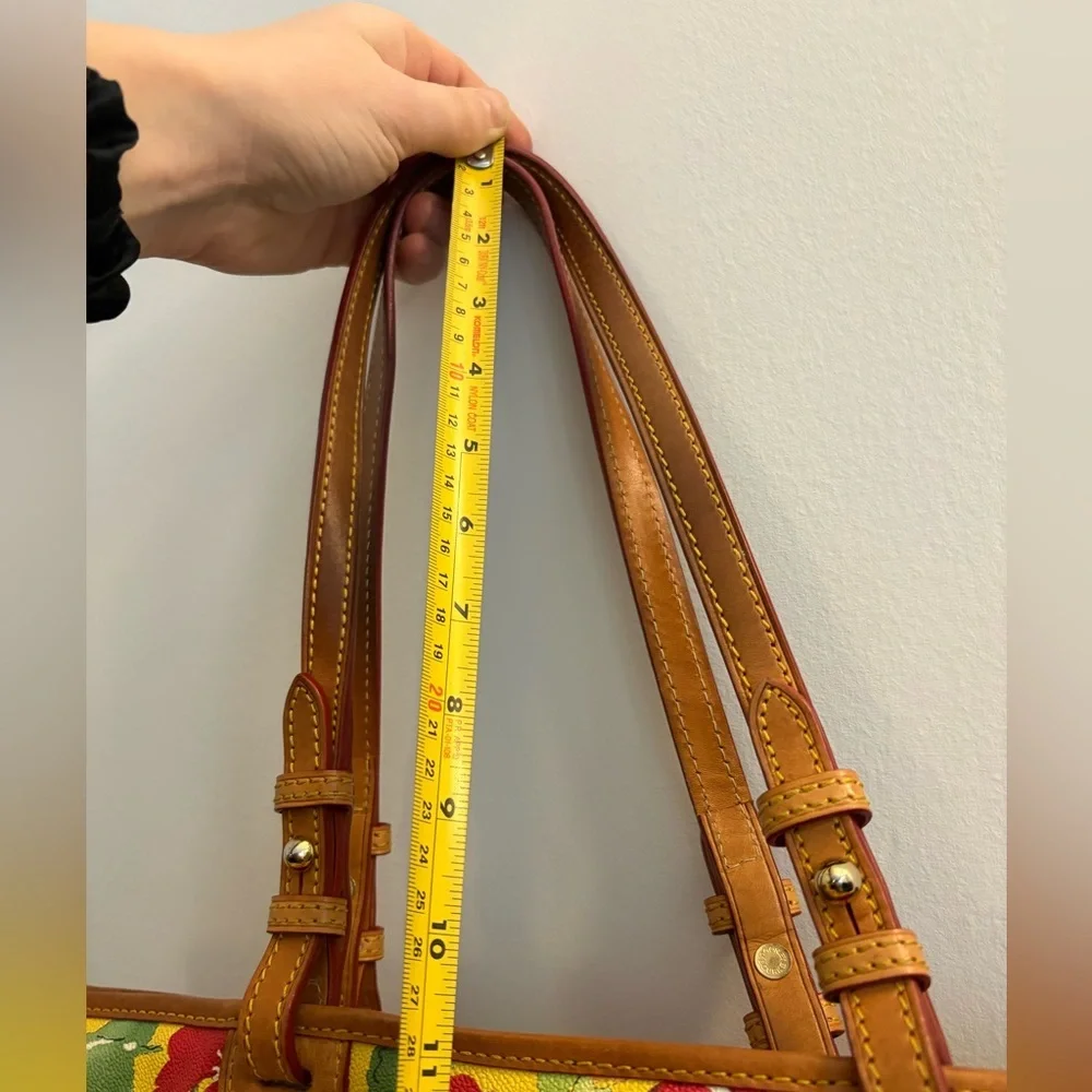 Dooney & Bourke Yellow Tote with Red Floral Design 16X11" with dusty bag. - Picture 12 of 12